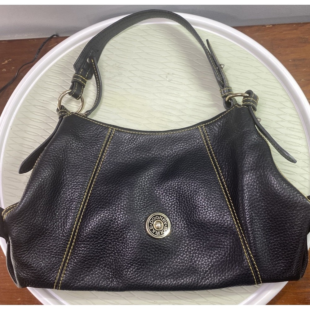 DOONEY & BOURKE Womens Black Pebbled Leather Hobo Shoulder Bag Purse 15x9x4.5”